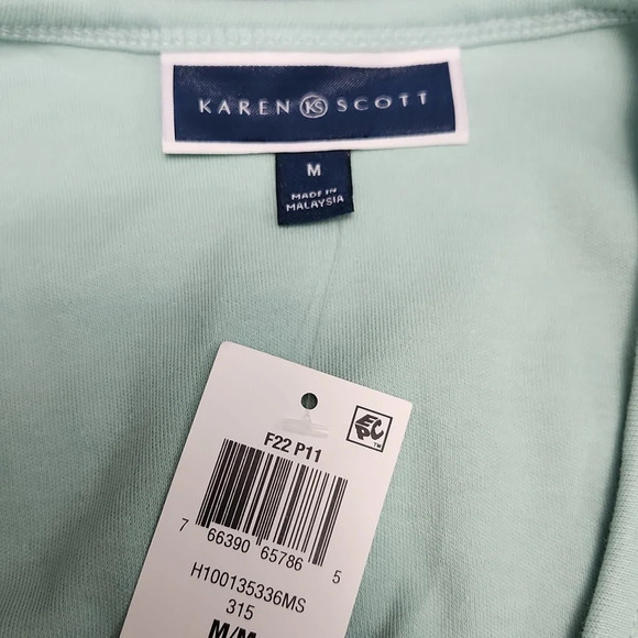 Karen Scott-[M] Petite Three-Quarter-Sleeve  V-Neck Top - Picture 3 of 3